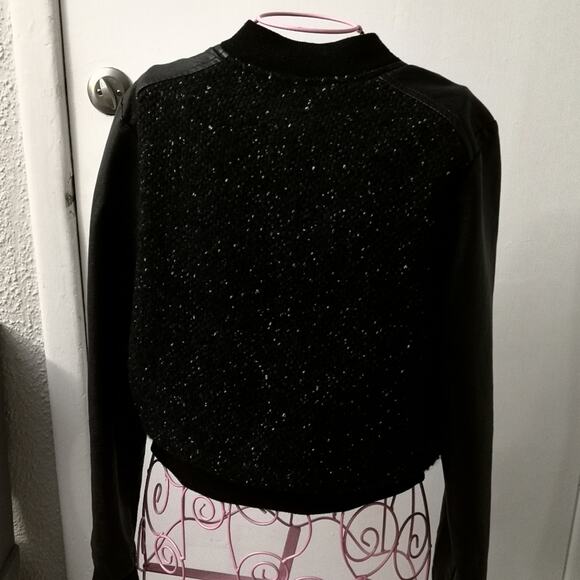 Love Culture Black Wool Moto Jacket Faux Leather S Wednesday Dark Academia Biker - Picture 6 of 13